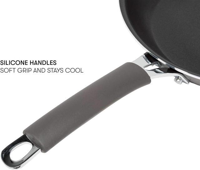 Alt view image 7 of 7 - Cooking Light Nonstick Ceramic Pots and Pans Set with Silicone Stay Cool Handles, Dishwasher Safe, 12-Piece Cookware Set, Charcoal Gray