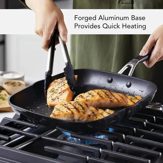 Alt view image 3 of 7 - KitchenAid Hard Anodized Nonstick Square Grill Pan/Griddle with Pour Spouts, 11.25 Inch, Onyx Black