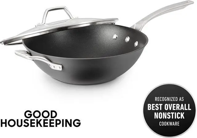 Alt view image 7 of 7 - Calphalon Signature Hard-Anodized Nonstick Wok, 12", Flat-Bottom, Oven-Safe, PFOA-Free, Black