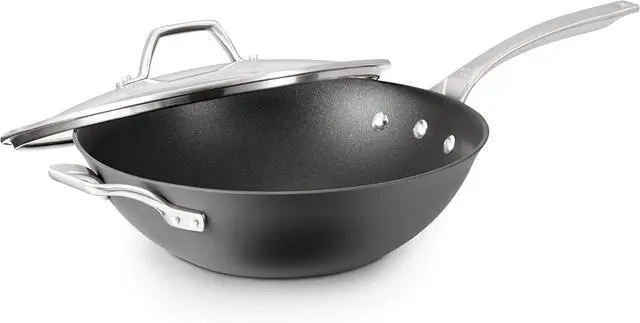 Main image of Calphalon Signature Hard-Anodized Nonstick Wok, 12", Flat-Bottom, Oven-Safe, PFOA-Free, Black