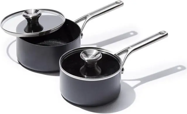 Main image of OXO Professional 1.7QT and 2.3QT Saucepan Pot Set with Lids Hard Anodized Ceramic Nonstick Cookware PFAS-Free Induction Suitable Stainless Steel Diamond Reinforced Coating Dishwasher/ Oven Safe Black