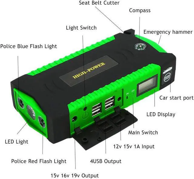 Alt view image 6 of 7 - GKFLY 18000mAh 12V Car Jump Starter 9 in 1 Auto Battery Jumper Booster Portable Car Power Pack Emergency Start Power for 6.5L Gas 4.5L Diesel