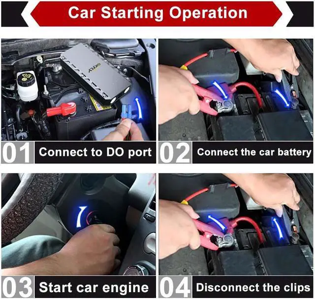 Alt view image 7 of 7 - 2023 NEW GKFLY 3000A Portable Car Jump Starter for Up to 10.0L Gas or 8.0L Diesel Engine 12V Lithium Car Battery Starter Power Pack Dual USB 60W PD Quick Charging Built-in Led Bright Light