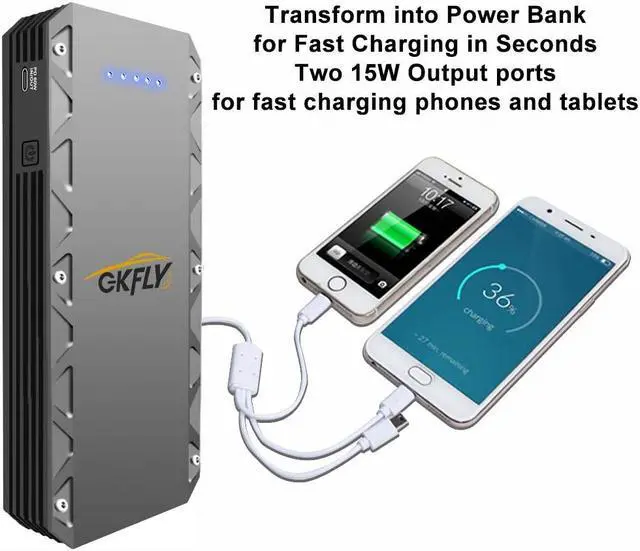 Alt view image 5 of 7 - 2023 NEW GKFLY 3000A Portable Car Jump Starter for Up to 10.0L Gas or 8.0L Diesel Engine 12V Lithium Car Battery Starter Power Pack Dual USB 60W PD Quick Charging Built-in Led Bright Light