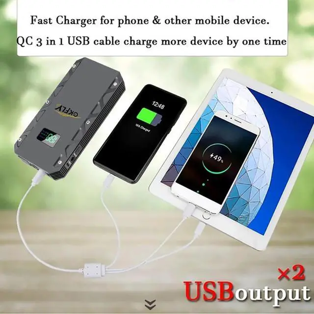 Alt view image 4 of 6 - GKFLY 12V Car Jump Starter Booster 22000mAh 4000A Auto Jumper Battery USB Power Bank Charger