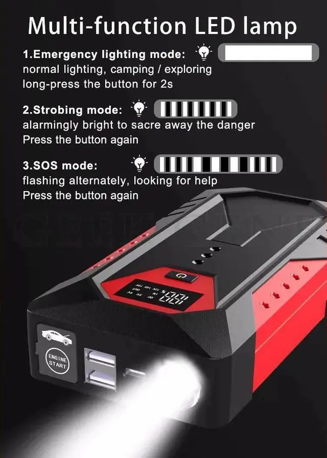 Alt view image 4 of 7 - GKFLY M43 2000A 18000mAh Car Jump Starter Portable Power Bank Car Battery Booster 12V Car Starting Device for Gas 6.0L Diesel 4.0L