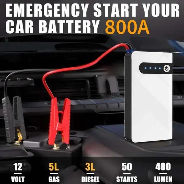 Alt view image 2 of 7 - GKFLY 08 Car Jump Starter 12000mAh Car Battery Booster for Up to 5L Gas 3L Diesel Engines 12V Portable Car Battery Charger with USB Port LED Flashlight Jumper Cable