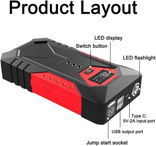 Alt view image 6 of 7 - GKFLY M43 2000A 18000mAh Car Jump Starter Portable Power Bank Car Battery Booster 12V Car Starting Device for Gas 6.0L Diesel 4.0L
