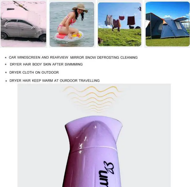 Alt view image 3 of 7 - Car Styling Blower 12V Cigarette Lighter Plug 45°C Hot Wind and Cold Wind Available Low Noise Folding Handle Hair Blower Window Defroster Drop Self-Driving Travel More Convenient