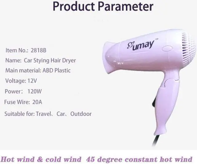 Alt view image 7 of 7 - Car Styling Blower 12V Cigarette Lighter Plug 45°C Hot Wind and Cold Wind Available Low Noise Folding Handle Hair Blower Window Defroster Drop Self-Driving Travel More Convenient
