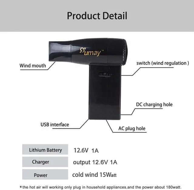 Alt view image 3 of 7 - Wireless Rechargeable Hair Dryer Art Painting Dryer Portable Blower with USB Mobile Port Suitable for Drying Painting Pet Baby Easy to Carry
