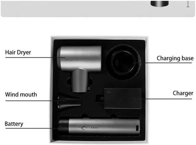 Alt view image 7 of 7 - Rechargeable Camping Charging Hair Dryer with 2 Batteries Air Duct and Battery Detachable Suitable for Outdoor Travel Camping Baby Hair Pet Painting Personal Hair Care Tools