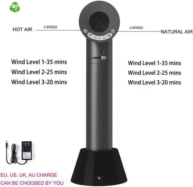 Alt view image 7 of 7 - Wireless Intelligent Hair Dryer with Hot Wind and Natural Air Blower and Battery Seperate Design Cordless Cordless Use Free Blowing