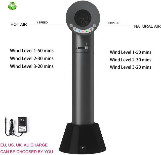 Alt view image 7 of 7 - UMAY Rechargeable Hair Dryer Women Lightweight Blower USB Output Lithium Battery Cordless Use Portable Blower Hot Wind and Natural Air for Travel Outdoor Camping Pet Baby Using Hair Dryers