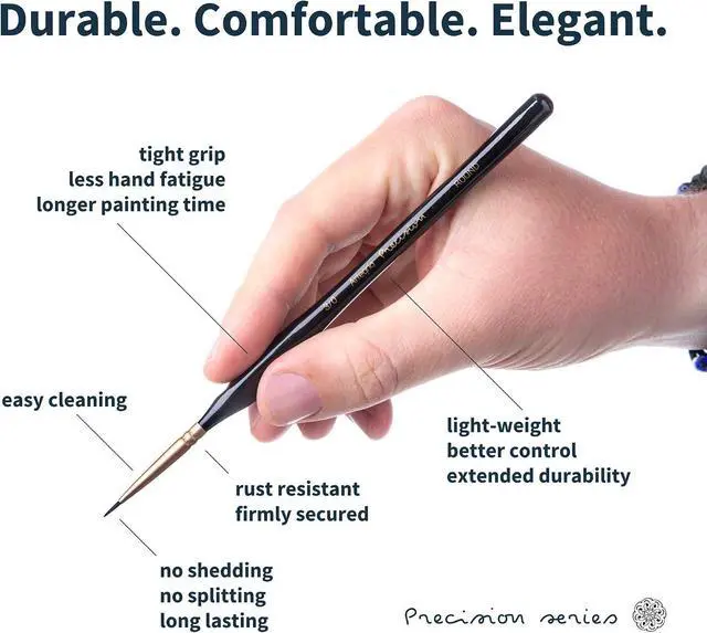 Alt view image 4 of 7 - Detail Paint Brush Set, 5 Miniature Brushes, Size Round 3/0 (000) | Fine Tips, Ergonomic Handles, For Small Scale Models, Figurines and Paint by Numbers for Adults
