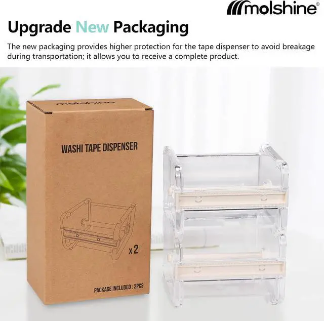 Alt view image 6 of 6 - molshine 2 Pack Transparent Desktop Multi Washi Masking Tape Storage Dispenser,Tape Cutter,Tape Roll Holder (Not Include Masking Tape) (Beige)