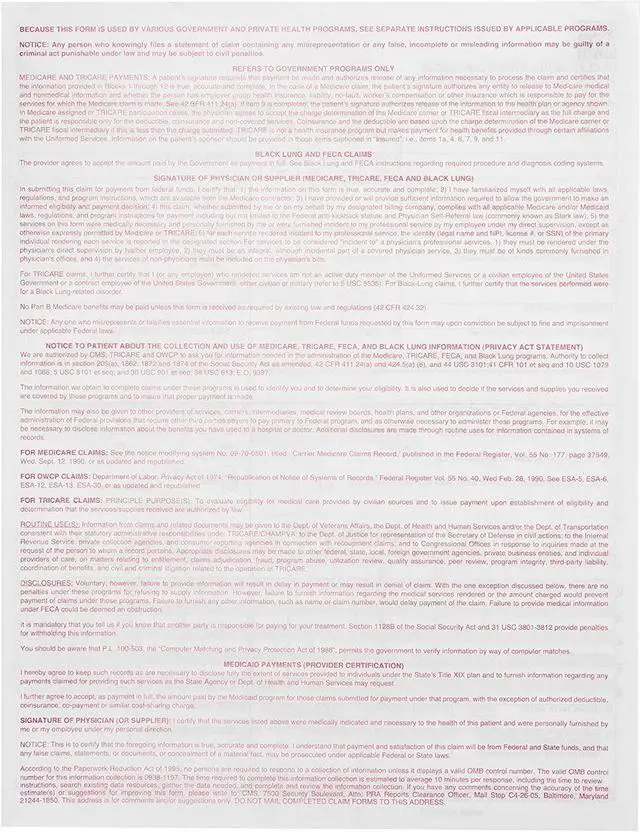 Alt view image 2 of 2 - CMS 1500 Claim Forms - HCFA (Version 02/12) (1000 Sheets; Laser/Inkjet Printer)
