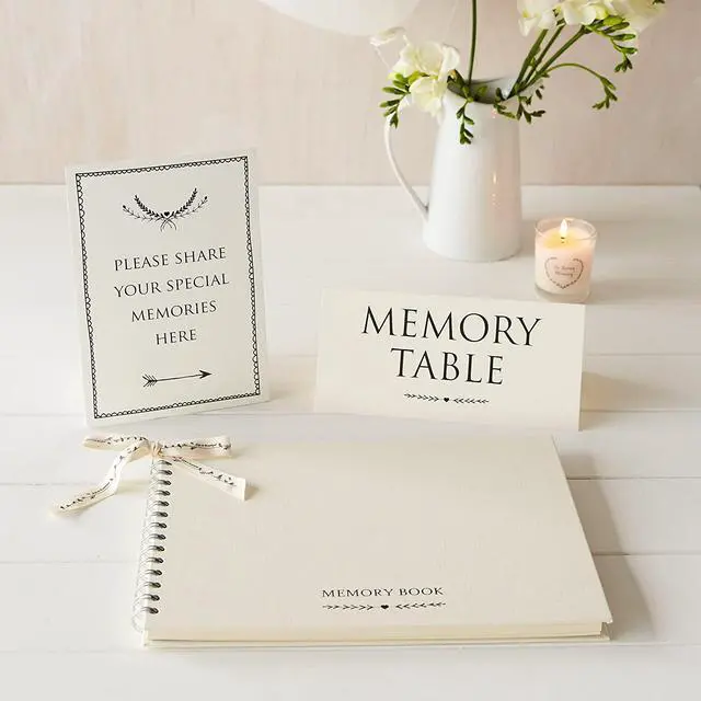 Main image of ANGEL & DOVE Luxury A4 Ivory Memory Book & 2 Sign Set (12" x 8") - Remembrance, Condolence, Celebration of Life