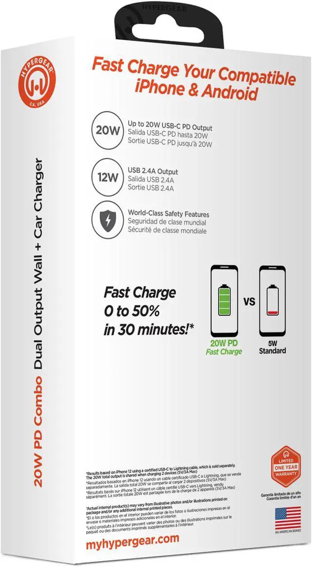 Alt view image 3 of 5 - HyperGear 20W White Dual Port USB-A & USB-C CLA & Wall Charger Bundle Pack