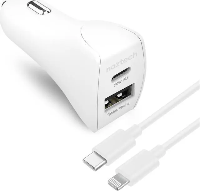 Main image of Naztech 20W USB-C PD & 12W USB-A Fast CLA Car Charger with USB-C to Lightning