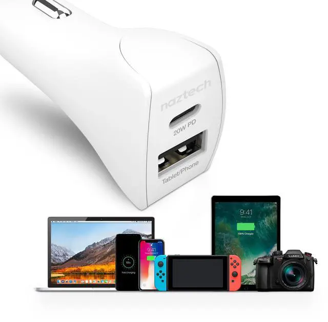 Alt view image 2 of 3 - Naztech 20W USB-C PD & 12W USB-A Fast CLA Car Charger with USB-C to Lightning