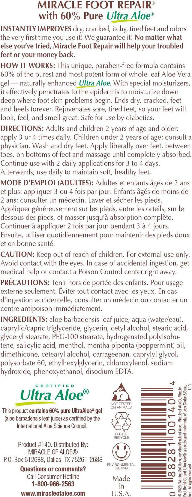 Alt view image 2 of 2 - Miracle Foot Repair Cream | 1 Ounce Tube (3) | 60% Pure Aloe Vera Gel | Fast Relief for Dry, Cracked, Itchy Feet and Heels | Moisturizes | Softens | Restores Comfort | Stops Nasty Odor | Diabetic-Safe