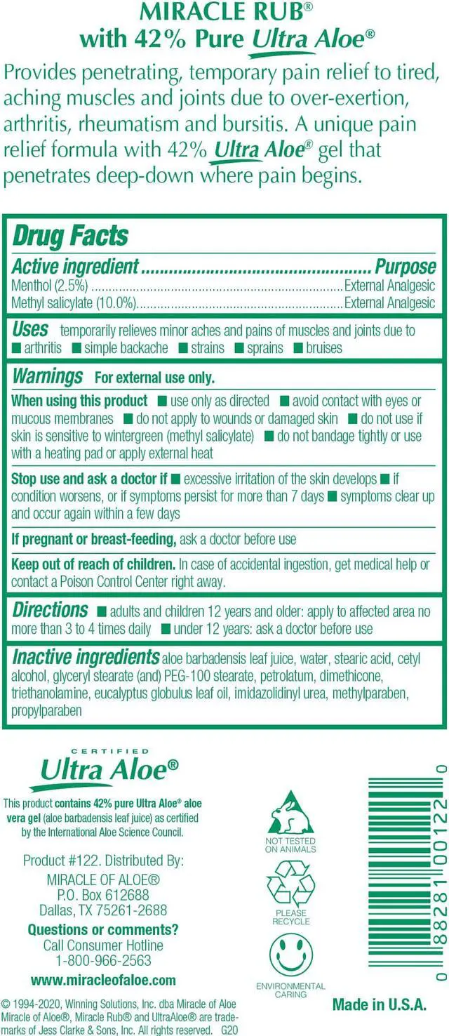Alt view image 2 of 2 - Miracle Rub Pain Relieving Cream with 42% Aloe, 32 OZ Bottle
