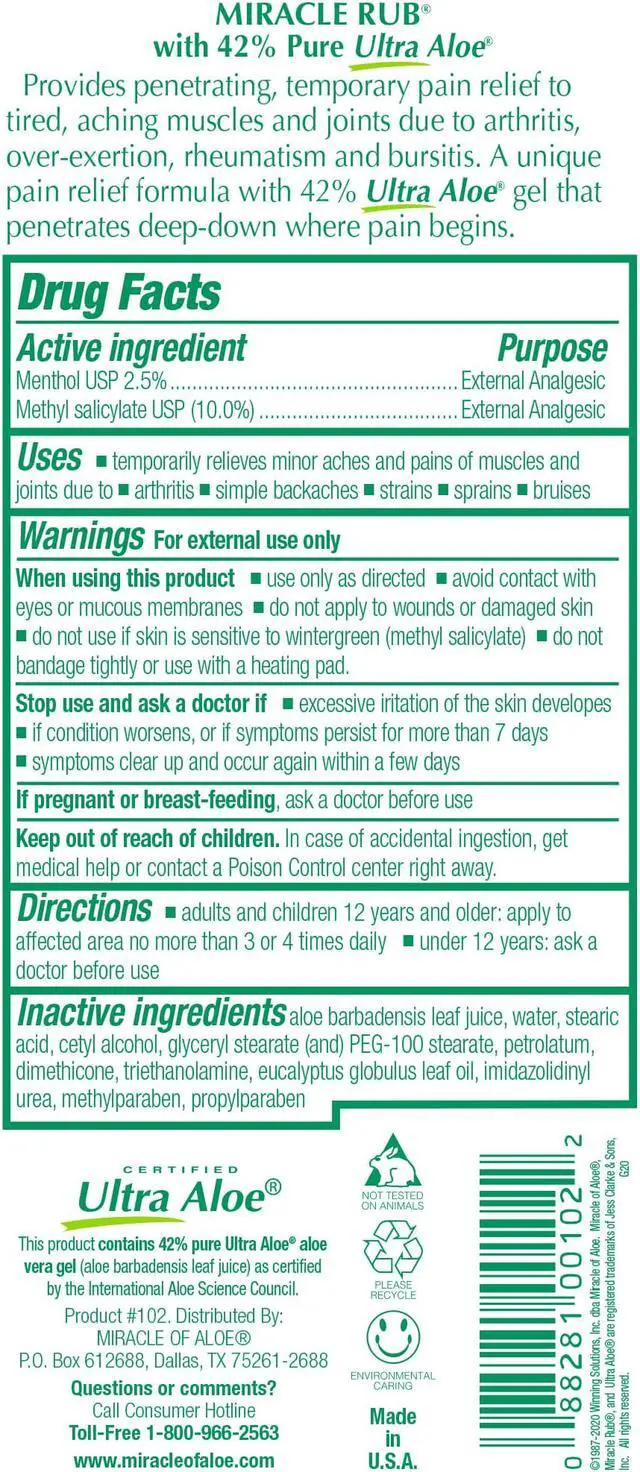 Alt view image 2 of 2 - Miracle Rub Pain Relieving Cream with 42% Aloe, 8 oz Tube (1 Pack)