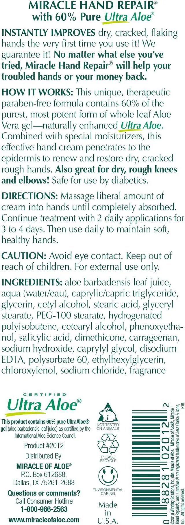 Alt view image 2 of 2 - Miracle of Aloe's Miracle Hand Repair Cream (8 Ounces)