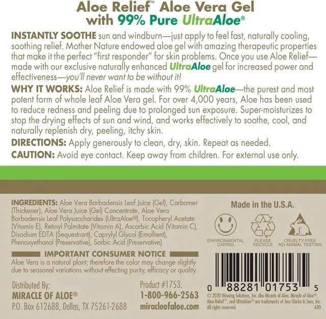 Alt view image 3 of 3 - Aloe Relief 99% Pure Aloe Vera Gel, 12 ounce bottle with pump