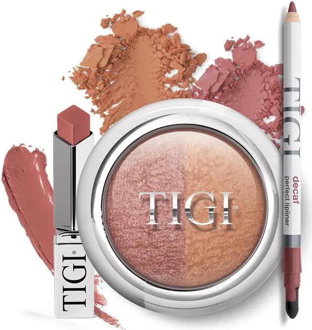 Main image of TIGI Cosmetic Perfect Lip-Liner Decaf, Diamond Lipstick Loyalty & Glow Blush Lovely Duo