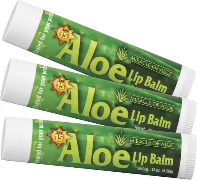 Main image of 3-Pack SPF-15 Sunscreen Aloe Lip Balm | With Pure UltraAloe Aloe Vera Gel | Each Stick weighs 0.15 ounce