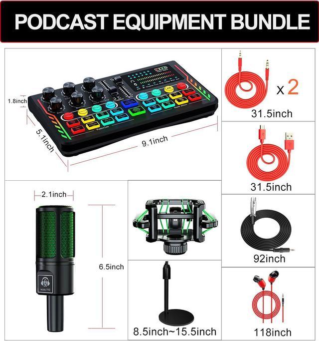 Studio Condenser Microphone & USB Live Sound Card with Audio DJ Mixer Voice Changer Audio Interface Sound Board for Computer PC Streaming Gaming Singing Chatting Recording Podcast Equipment Bundle 
