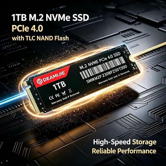 Alt view image 2 of 4 - DEAMIJIE 1TB PCIe 4.0 NVMe M.2 2280,Up to 7,300 MB/s Read speeds, Up to 6,300 MB/s write speeds, Gaming Expansion, High Performance Internal Solid State Drive Internal Solid State Drive for PC/Laptop