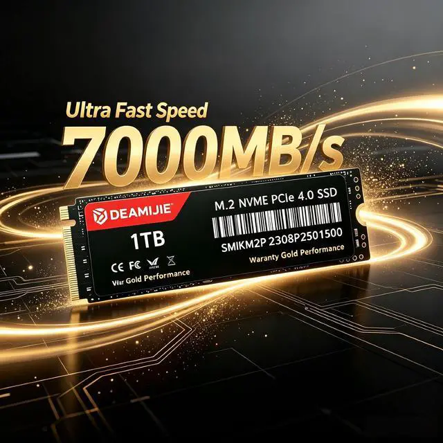 Alt view image 3 of 4 - DEAMIJIE 1TB PCIe 4.0 NVMe M.2 2280,Up to 7,300 MB/s Read speeds, Up to 6,300 MB/s write speeds, Gaming Expansion, High Performance Internal Solid State Drive Internal Solid State Drive for PC/Laptop