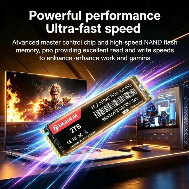 Alt view image 2 of 7 - DEAMIJIE M.2 2280, 2TB PCIe 4.0 NVMe M.2 2280,Up to 7,300 MB/s Read speeds, Up to 6,300 MB/s write speeds, Gaming Expansion, SSD 2TB PCIe 4.0 NVMe Internal Gaming Storage for PC/Laptop