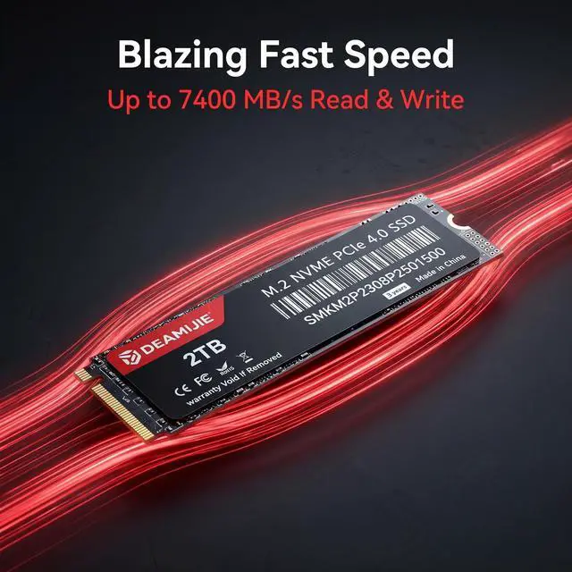 Alt view image 4 of 7 - DEAMIJIE M.2 2280, 2TB PCIe 4.0 NVMe M.2 2280,Up to 7,300 MB/s Read speeds, Up to 6,300 MB/s write speeds, Gaming Expansion, SSD 2TB PCIe 4.0 NVMe Internal Gaming Storage for PC/Laptop