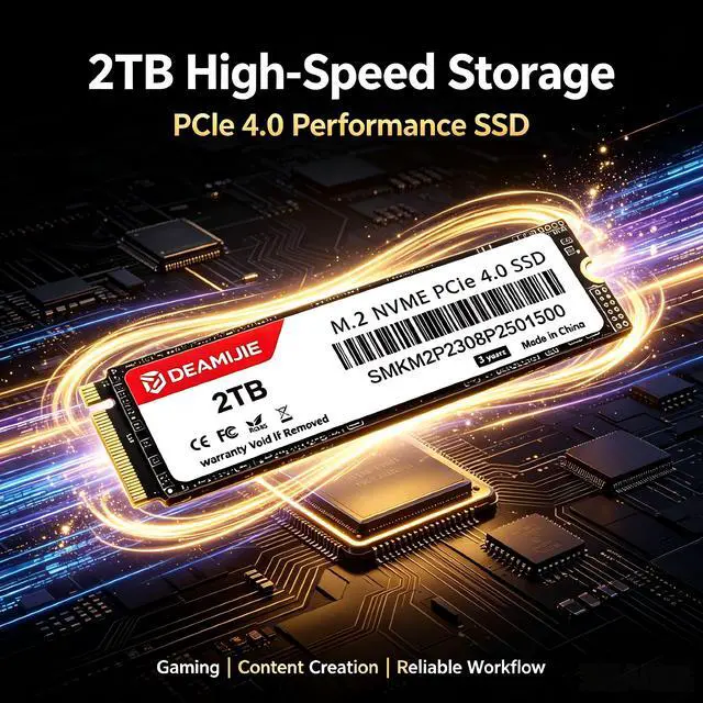 Alt view image 2 of 5 - DEAMIJIE 2TB NVME SSD-Gen4.0 PCle M.2 2280, Internal Gaming SSD Drive for PS5, PC/Laptop