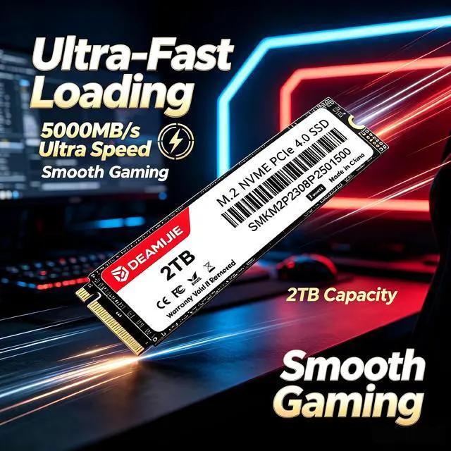 Alt view image 3 of 5 - DEAMIJIE 2TB NVME SSD-Gen4.0 PCle M.2 2280, Internal Gaming SSD Drive for PS5, PC/Laptop