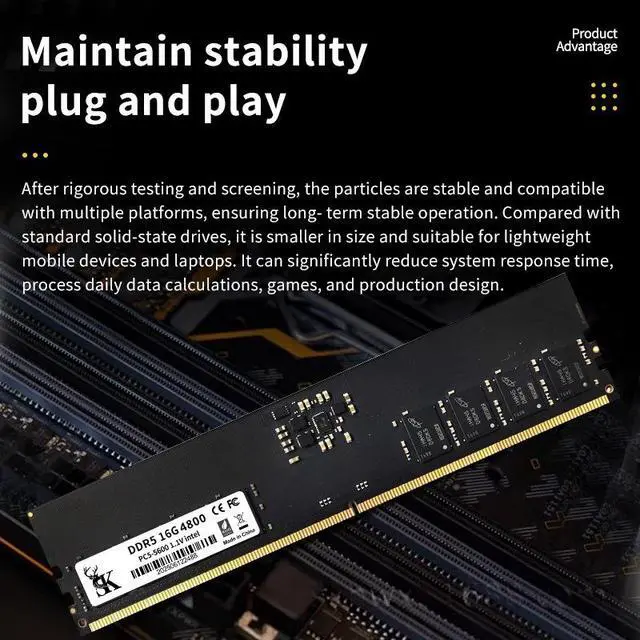 Alt view image 3 of 5 - DEAME 16GB DDR5 4800MHz PC5-38400 CL40 UDIMM 1.1V Non-ECC Unbuffered DIMM 288-Pin Desktop PC/Computer RAM Memory Upgrade Module