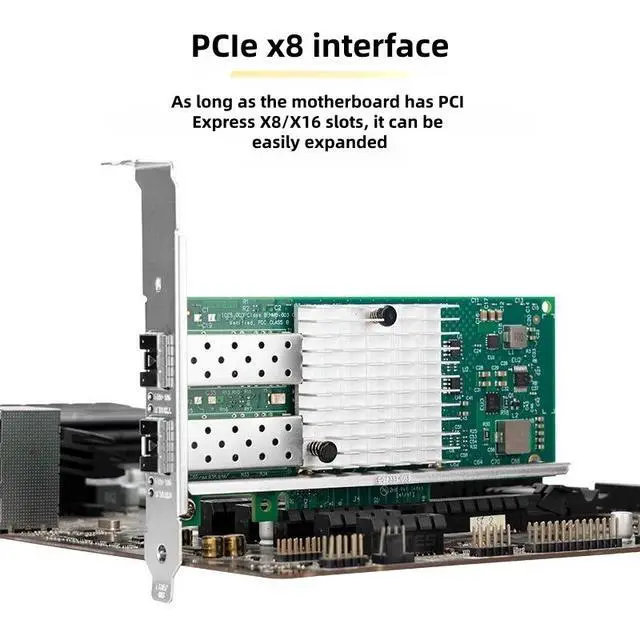 Alt view image 4 of 4 - PCI-E X8 10G Dual SFP+ Port Fiber Optic Network Card, X520-DA2 with Intel 82599 Chip Ethernet Adapter Server E10G42BF Support Windows Server/Linux/VMware