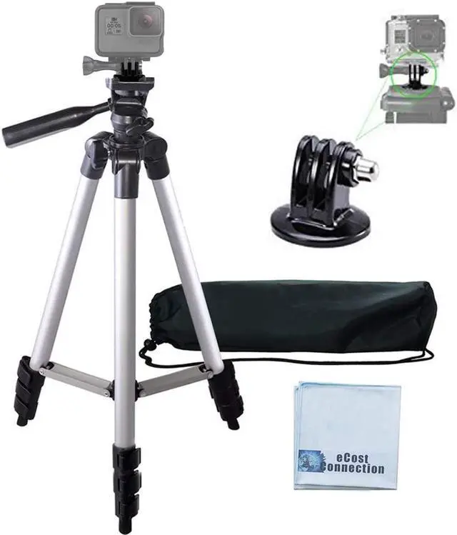Main image of 50" Aluminum Camera GoPro Tripod for HERO Cameras + Tripod Mount & an eCostConnection Microfiber Cloth