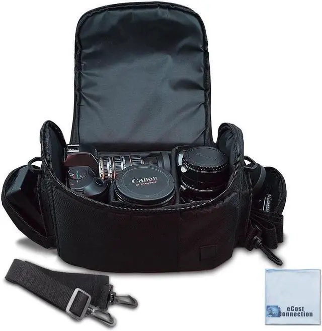 Main image of Large Digital Camera / Video Padded Carrying Bag / Case for Nikon, Sony, Pentax, Olympus Panasonic, Samsung, and Canon DSLR Cameras + eCostConnection Microfiber Cloth