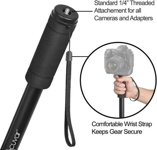 Alt view image 3 of 6 - Acuvar 62' Inch Monopod with Integrated Safety Strap and 4 Section Extending Pole for All Digital Cameras, DSLR, Mirrorless, Compact Cameras, Camcorders & Cell Phones