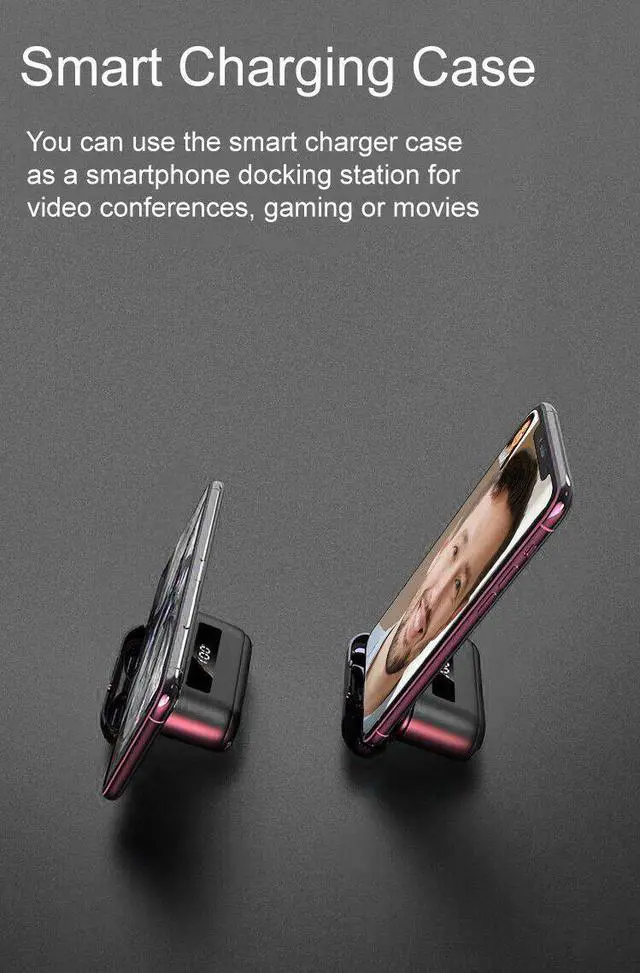 Alt view image 2 of 7 - Acuvar Fully Wireless Bluetooth 5.1 Rechargeable IPX4 Waterproof Earbud Headphones with Microphone, 3500mAh USB Power Bank Dock Charging Case Powerful Surround Stereo Bass and Passive Noise Cancelling