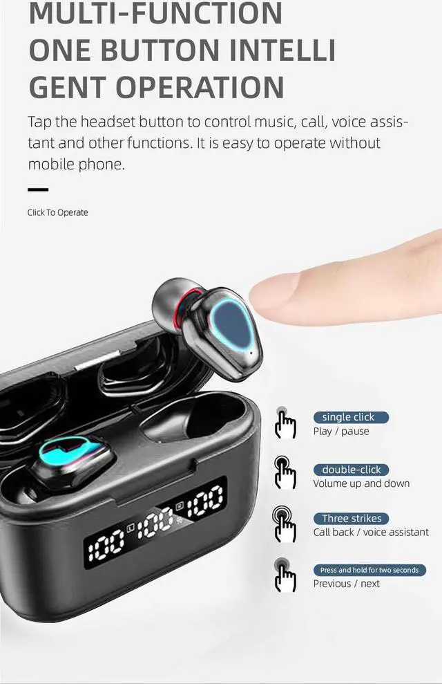 Alt view image 6 of 7 - Acuvar Fully Wireless Bluetooth 5.1 Rechargeable IPX4 Waterproof Earbud Headphones with Microphone, 3500mAh USB Power Bank Dock Charging Case Powerful Surround Stereo Bass and Passive Noise Cancelling