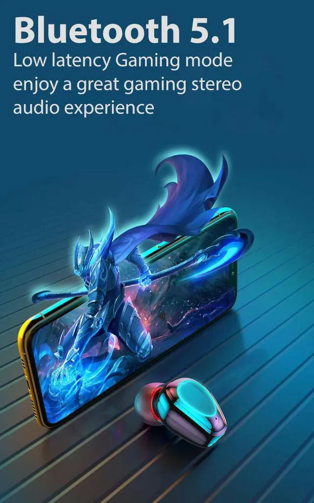 Alt view image 7 of 7 - Acuvar Fully Wireless Bluetooth 5.1 Rechargeable IPX4 Waterproof Earbud Headphones with Microphone, 3500mAh USB Power Bank Dock Charging Case Powerful Surround Stereo Bass and Passive Noise Cancelling