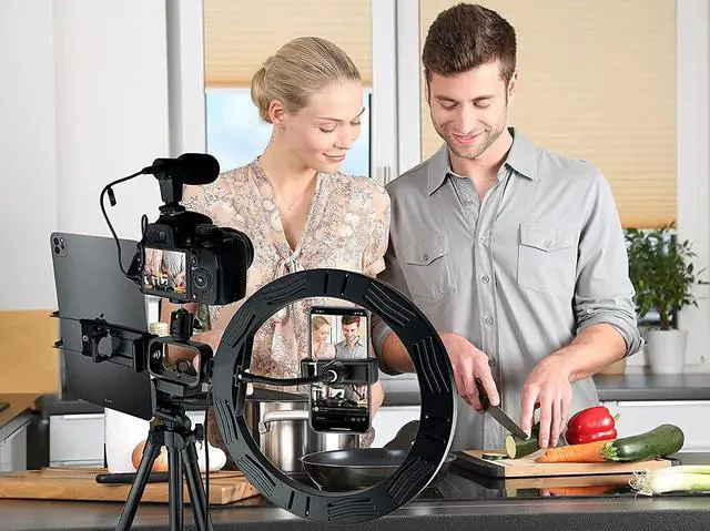 Alt view image 2 of 6 - Acuvar Pro LED Ring Light Vlogging Kit for iPhone/Android Ipad Tablet & Camera with 50" Tripod, Phone & Tablet Holder Mount, Microphone & Bluetooth Remote for Live Stream, YouTube, Instagram TikTok