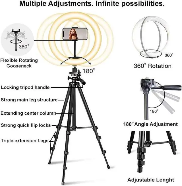 Alt view image 3 of 6 - Acuvar Pro LED Ring Light Vlogging Kit for iPhone/Android Ipad Tablet & Camera with 50" Tripod, Phone & Tablet Holder Mount, Microphone & Bluetooth Remote for Live Stream, YouTube, Instagram TikTok