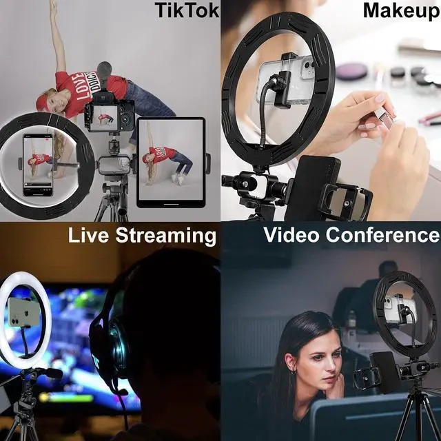 Alt view image 4 of 6 - Acuvar Pro LED Ring Light Vlogging Kit for iPhone/Android Ipad Tablet & Camera with 50" Tripod, Phone & Tablet Holder Mount, Microphone & Bluetooth Remote for Live Stream, YouTube, Instagram TikTok